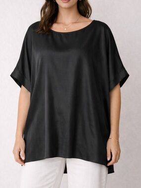 Tibi Black Silk Feel Cupro Oversized Boxy Blouse Top Minimalist Size Large